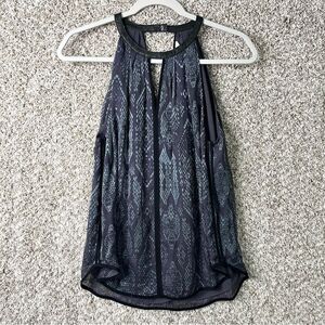 Rebecca Taylor Top Womens 4 Gray Silk Blend Snake Print Leather Trim Halter Tank